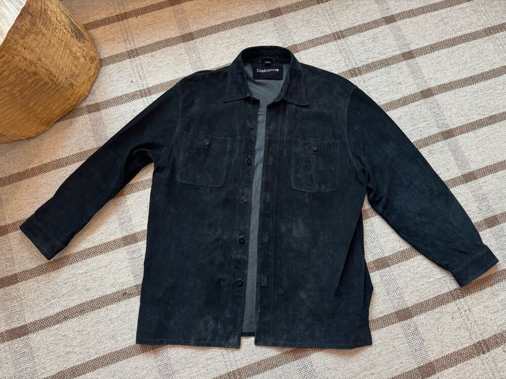 Vintage Claiborne Men’s Black Leather Suede Shirt Jacket Large Gorpcore Western